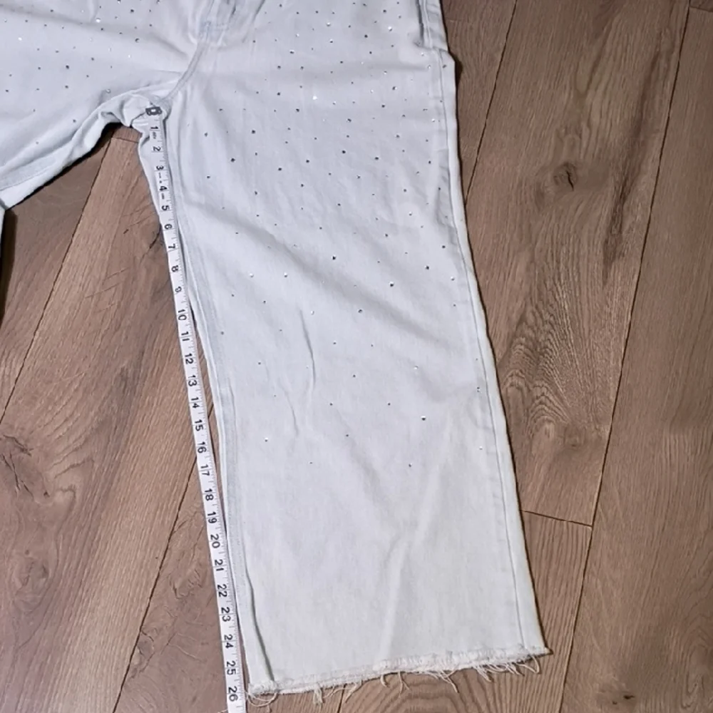 Stylish‎ Light Blue Wide Leg Jeans with Rhinestones